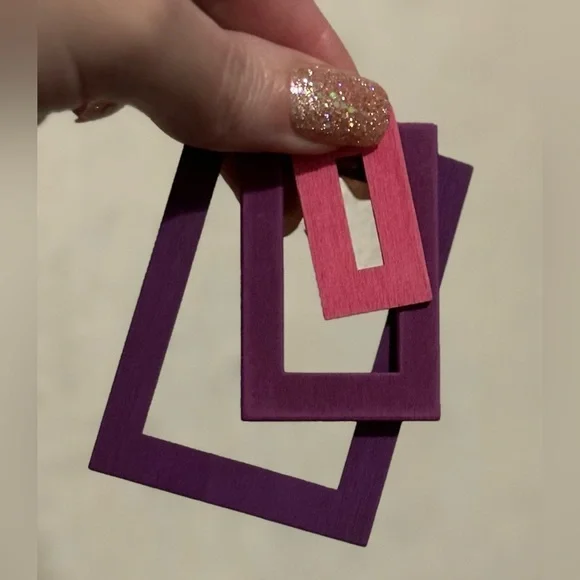 Purple & Pink Wooden Earrings - Picture 4 of 4